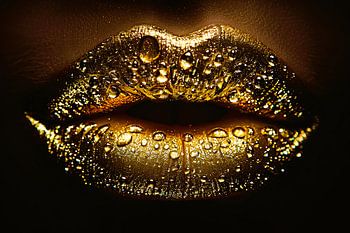 Gouden Glitters en Druppels op Donkere Lippen