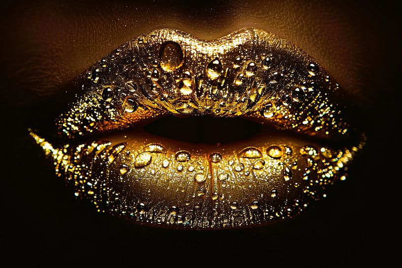 Gouden Glitters en Druppels op Donkere Lippen van Art & Soul Creations