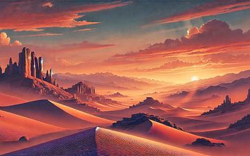 Vintage Chile, Atacama Wüste Sonnenuntergang Poster von Chromatic Fusion Studio