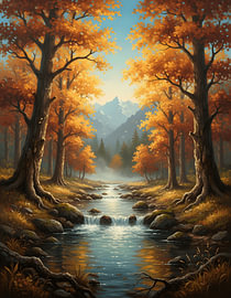 Un ruisseau de montagne au milieu des arbres d'automne sur Regan Frederick