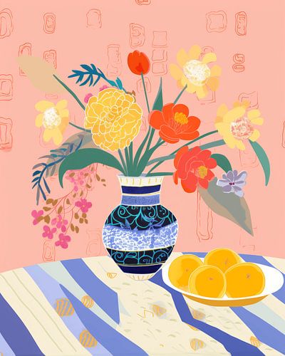 Bunt illustriertes Stillleben mit Blumen