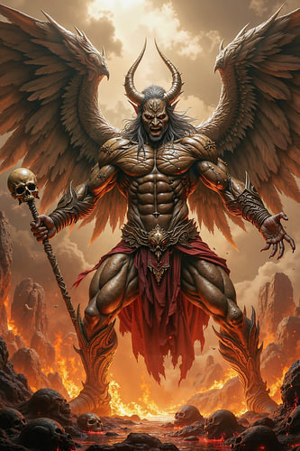 Dark Fantasy Wandbild: KRAVHORN – Der mächtige Dämon mit dem Zepter der Macht