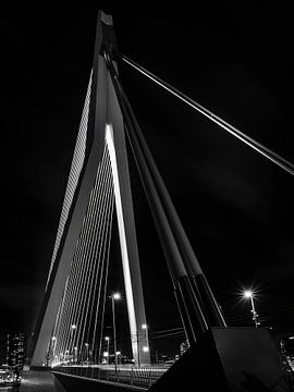 Nachtfoto van de Erasmusbrug (De Zwaan) in Rotterdam van Stedelijke landschappen - Rick Van der Poorten Fotografie