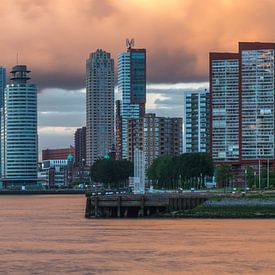 Panoramafoto van Rotterdam met de Erasmusbrug. van Leo Luijten