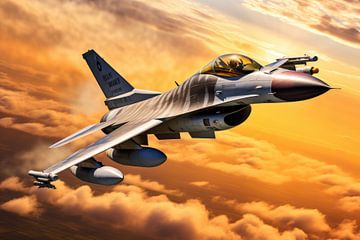 F16 straaljager gouden uur van Digitale Schilderijen