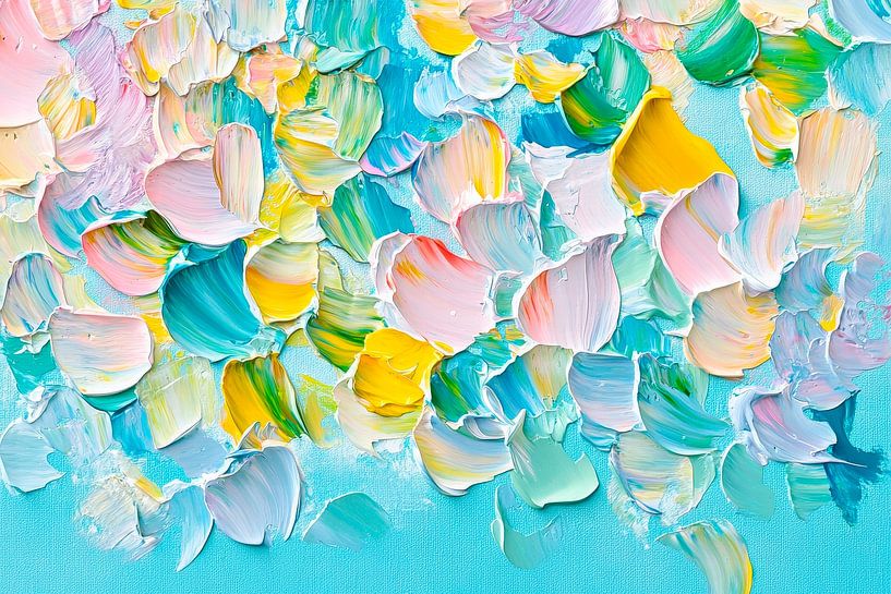 Colourful petals on blue by Poster Art Shop
