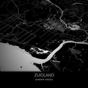 Carte en noir et blanc du Zuidland, de la Hollande méridionale. sur Rezona