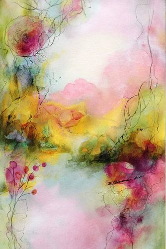 Abstrait organique coloré en rose et jaune sur Joriali Art abstrait