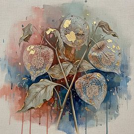 Elegantes botanisches Gemälde der Laternenpflanze (Physalis)