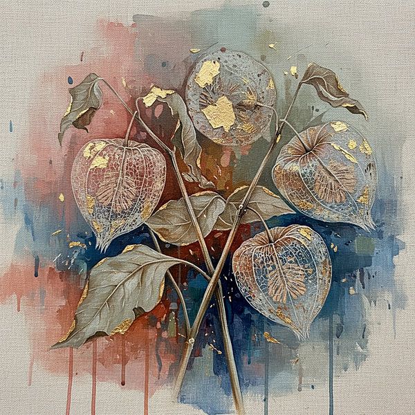 Elegantes botanisches Gemälde der Laternenpflanze (Physalis) von Studio Pieternel