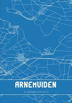 Blauwdruk | Landkaart | Arnemuiden (Zeeland) van MijnStadsPoster