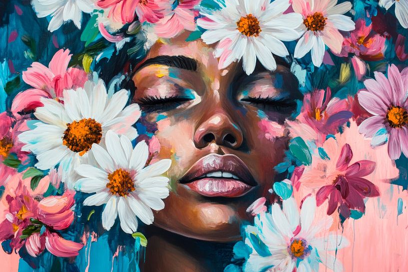 Blumenkunst: Porträt einer Frau in Farben von Poster Art Shop