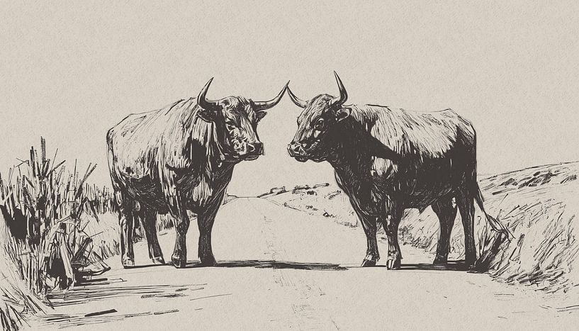 Deux vaches dans les champs de blé par Emiel de Lange