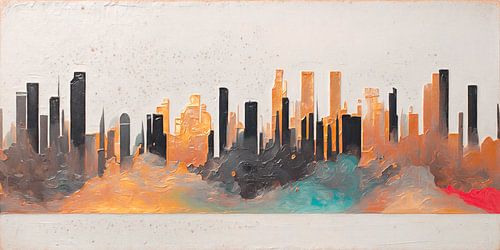 Abstracte skyline: Stadsgezicht in warme koper- en antraciettinten