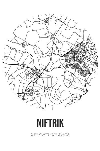 Niftrik (Gelderland) | Karte | Schwarz und Weiß von Ortsdrucke
