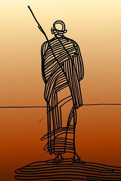 Japanse monnik zwarte lijn op sienna van Harmanna Digital Art