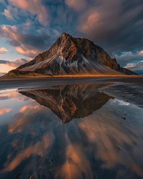 IJsland: berg in waterspiegel van fernlichtsicht