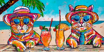 Happy hour: Vrolijke Katten aan de Bar van Happy Paintings