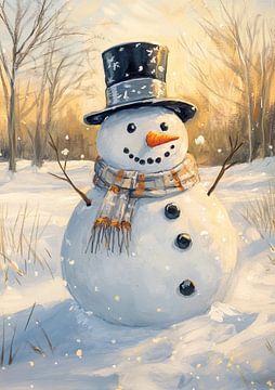 Schneemann mit Schal und Mütze von Wunderbare Kunst