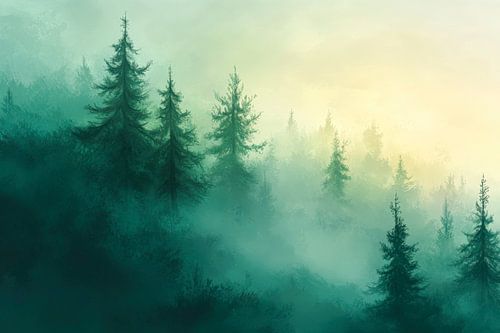 Mystiek bos in het mistige licht