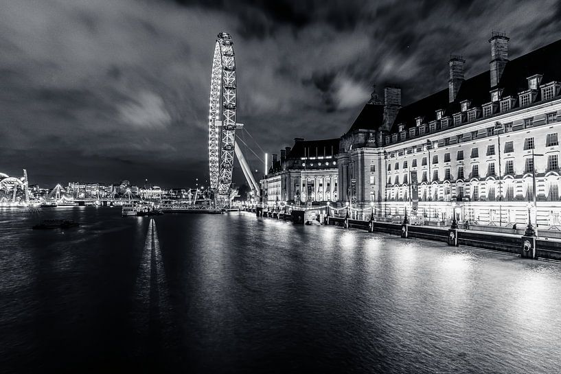 London Eye - Schwarz-Weiß von Jessica de Vries