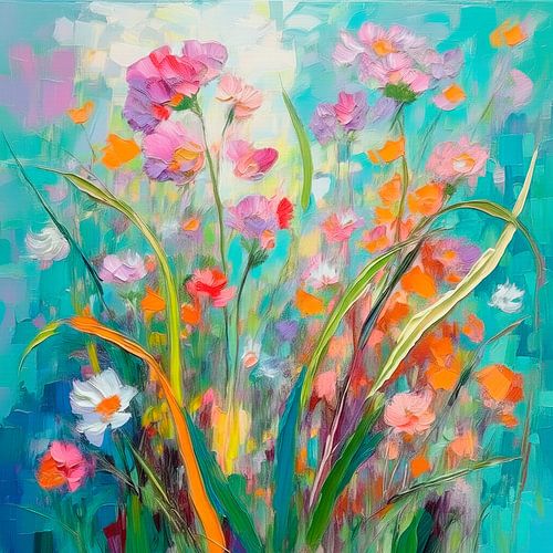 Champ de fleurs abstrait coloré dans des tons pastel frais