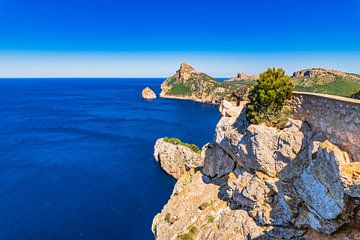 Formentor kaap vanuit de lucht zeezicht op het eiland Mallorca, Spanje van Alex Winter