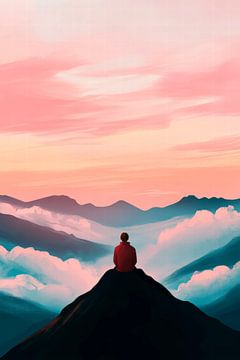 Vue sur la montagne au coucher du soleil sur Poster Art Shop