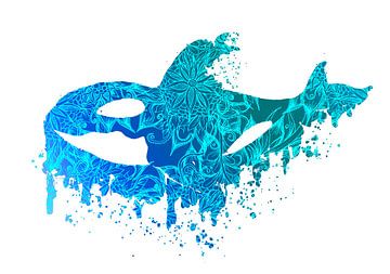 Blue floral orca by Sebastian Grafmann