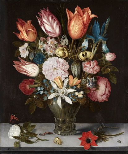 Bloemen in een glazen vaas, Ambrosius Bosschaert