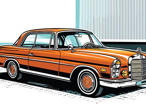 Retro klassieke cabriolet met popartportret aan de zijkant