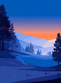 Fantasiebos met gloeiende bomen en sneeuwvlokken, van Ariadna de Raadt-Goldberg