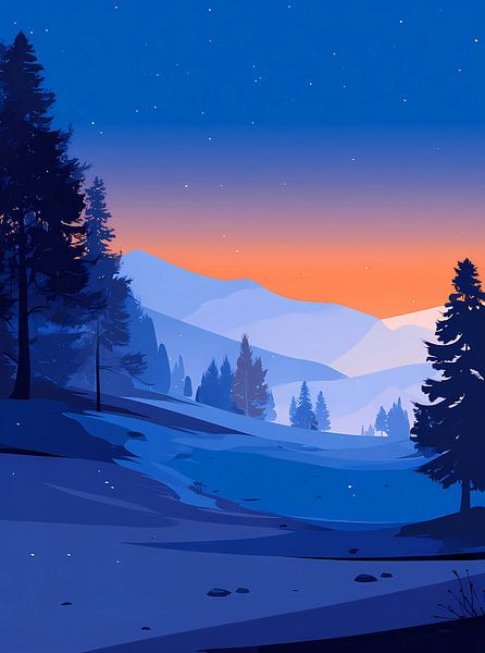 Fantasy forest with glowing trees and snowflakes, by Ariadna de Raadt-Goldberg