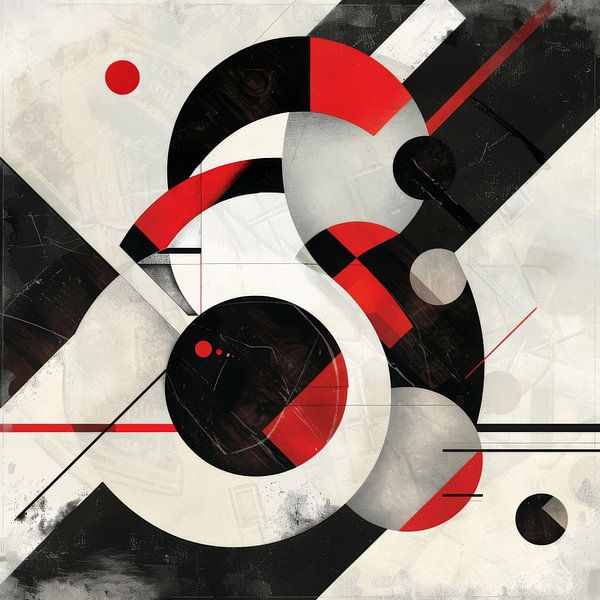 Dynamische Kreise - Abstrakte Bewegung in Schwarz, Rot und Weiß von Poster Art Shop