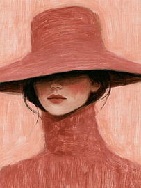 Femme au chapeau rose | Portrait féminin moderne en terre cuite et vieux rose
