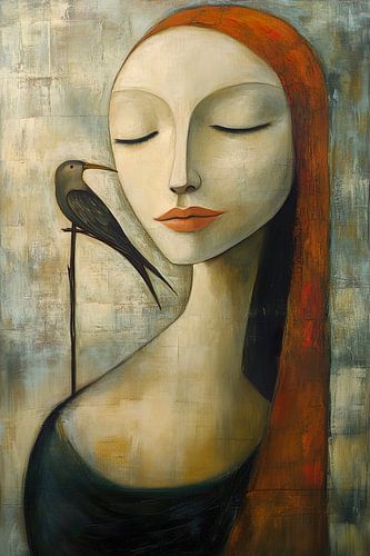 Sereen portret van een vrouw en vogel