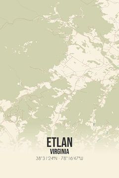Vintage landkaart van Etlan (Virginia), USA. van MijnStadsPoster