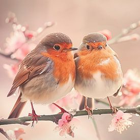 two robins sitting on a branch by Jonas Weinitschke