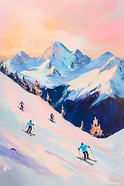 Skieurs à Pink Mountain I sur Francis Heilman
