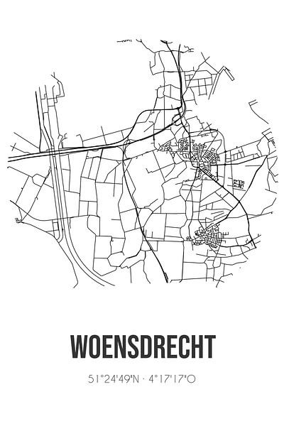 Woensdrecht (Noord-Brabant) | Landkaart | Zwart-wit van Stad & Wand