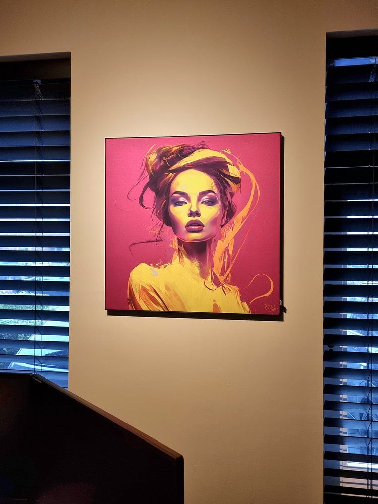 Pop art portrait Neon Woman magenta neon yellow  by René van den Berg 
