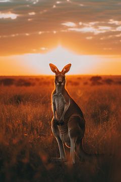 Kangoeroe in het ochtendlicht van fernlichtsicht