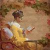 Reading girl, Jean-Honoré Fragonard - in the rose garden by Digital Art Studio