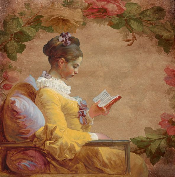Lezend meisje, Jean-Honoré Fragonard - in de rozentuin van Digital Art Studio