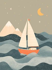 Whimsical Sailboat at Sea - Coastal Adventure Nursery by StudioRemier