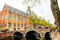 Nonnenbrug met Academiegebouw Leiden Nederland van Hendrik-Jan Kornelis thumbnail