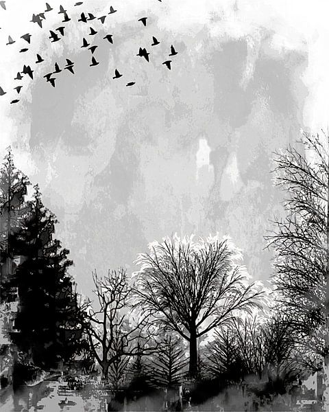 Scandinavian Autumn Winter Forest Landscape by Mad Dog Art