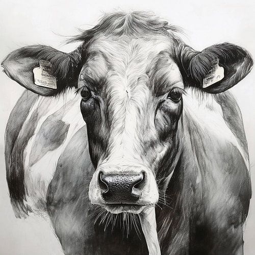 Portrait de vache au crayon sur Marjolein Deelen