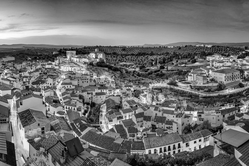 White mountain village of Setinel de las Bodegas in black and white evening light by Manfred Voss, Black-White Photography