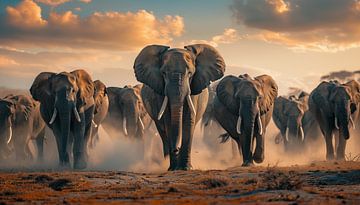 Troupeau d'éléphants panorama cinématique sur TheXclusive Art